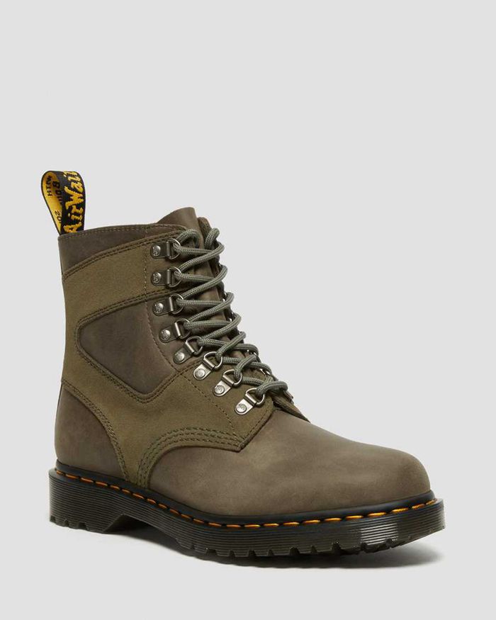 Dr Martens Mens 1460 Pascal Leather & Suede Lace Up Ankle Boots Olive - 13256EQOY